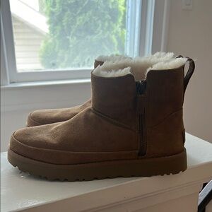 Brown Suede Ankle Boots with Shearling Lining